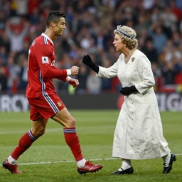 ronaldo fighting queen elizabeth ii colour painting