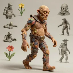 imaginative imposing walking attacking full - body weird clay ghoul creature movie poster art humanoid hype realistic statue concept art by norman rockwell weta studio tom bagshaw james jean frank frazetta, flowers, reference sheet
