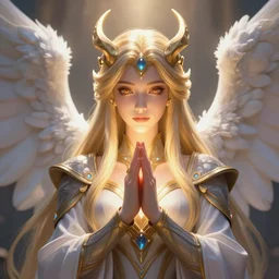 a saint noble high priestess pray for god as a league of legends character, angelic light, fantasy priestess clothes, charming eyes, masterpiece, cg animation, riot enterainment, arcane, realistic, hyper detailed, hyper detailed face, character select portrait, 3 d, by artgerm, rossdraws, drew struzan, justin gerard