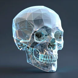 skull, glowing low poly 3d wireframe