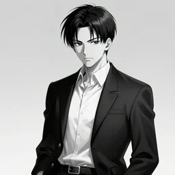 Levi Ackerman, elegant, 2d, ultra highly detailed, digital painting, smooth, sharp focus, artstation, black and white art by Kentaro Miura
