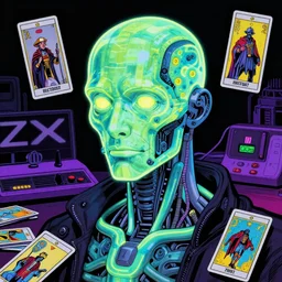 comic art of a fluorescent ultra - detailed portrait art of biomechanical intelligence, by dan mumford and hr giger, party tarot, zx spectrum color palette, featured on pixiv, 4 k hd, artstation hd