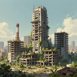 a beautiful ultradetailed illustration of urbex kingdom building nature unfinished building industrial architecture architecture city abandoned by moshe safdie, retrowave hyperrealism, archdaily, wallpaper, highly detailed, trending on artstation.