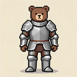 full body portrait painting of humanoid knight bear, pixel art style 8 x 8.