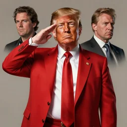 donald trump as a communist, doing a military salute, red suit, art by artgerm, greg rutkowski, drew struzan, studio portrait, highly detailed, digital art, elegant, intricate, concept art, trending on artstation