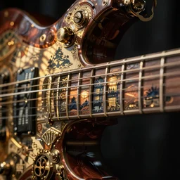 up close steampunk guitar fretboard