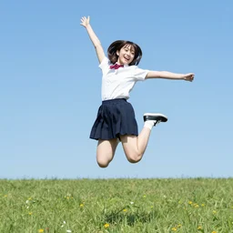 photo of japanese girl jumping up and down in happiness