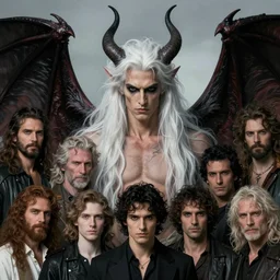 portrait of a male demon with long white hair and batwings, in the style of wayne barlowe, gustav moreau, goward, bussiere, roberto ferri, santiago caruso, luis ricardo falero, austin osman spare