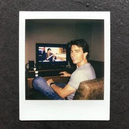 Polaroid of Tom Cruise casually watching movies 1983