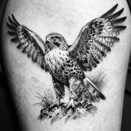tattoo design stencil. pencil sketch, black and white, hawk
