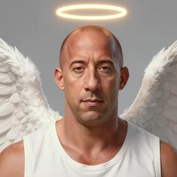 Portrait of Vin Diesel as a angel with a halo above the head, digital art, trending on artstation, detalied,