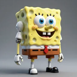 3 d octane render, ultra photorealistic, 8 k hyper detailed image unreal engine, ultrarealistic robotic augmented spongebob squarepants cyborg, android, robot cyberpunk, organic ceramic white on the art contemporary art by adolf hiremy hirschl