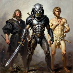 Predator (1987), by Frank Frazetta, by Rembrandt, by Michelangelo, digital painting, masterpiece