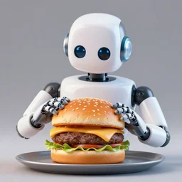 robot eating cheese burger
