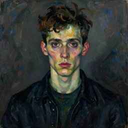 a portrait of a strange young man, inspired by egon schiele, creepy impressionism