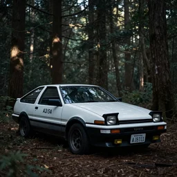 Toyota AE86 abandoned in a forest