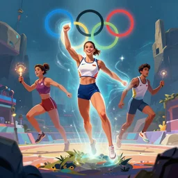 magic powers of an olympic athlete, fantasy art, environment design, concept artist cinematic lighting, artstation, art by gmunk, alyn spiller and ricardo ow