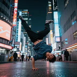 CHAPPIE Breakdancing In The Middle of Neo Tokyo, Full Figure, 8K, octane render, HDR, photorealistic, volumetric lighting, Hyperrealistic-H 960