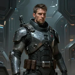 scifi art by Greg Rutkowski, a man wearing futuristic riot control gear, claustrophobic and futuristic environment, detailed and intricate environment, high technology, highly detailed portrait, digital painting, artstation, concept art, smooth, sharp foccus ilustration, Artstation HQ