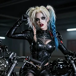 cosplay on black harley queen, high detail of the face, high detail, high modernization, cinematic, dynamic lighting, full body, ultra mega super hyper realistic
