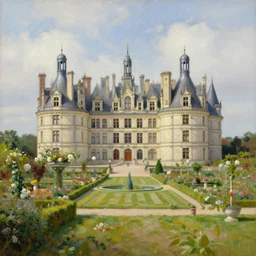 an incredible oil painting of a big french chateau, with a french garden, concept art, trending on deviantart