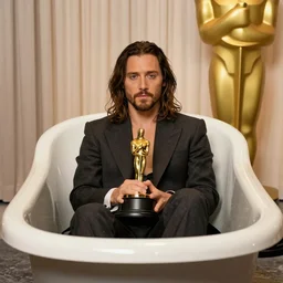 jared leto sitting in a bathtub full of oscars after his performance in morbius