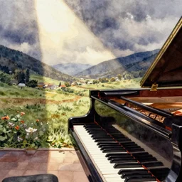 piano, watercolor