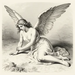 fallen angel, pencil illustration by Gustave Dore