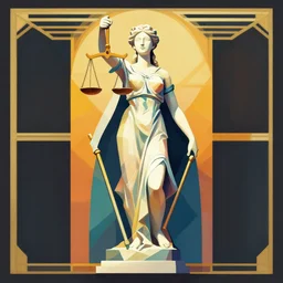 ( ( dither ) ), editorial illustration full body portrait statue of lady justice, modern art deco, colorful, ( ( mads berg ) ), christopher balaskas, victo ngai, moebius, rich grainy texture, detailed, dynamic composition, wide angle, bauhaus, geometric, wood block pirnt