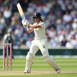 emma watson opens the batting for england at lord's cricket ground, photograph, 1 8 0 mm, sports photography, bokeh, dramatic,
