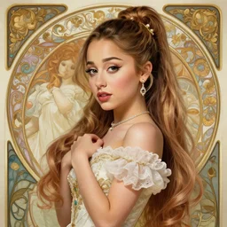 beautiful cottagecore Ariana Grande, intricate, elegant, highly detailed, digital painting, artstation, concept art, smooth, sharp focus, illustration, art by artgerm and greg rutkowski and alphonse mucha