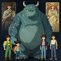monster concept art character sheet for animated films made by studio ghibli, by shigenori soejima, krenz cushart, alphonse mucha, takato yamamoto, conrad roset, 4 k, beautiful, cinematic dramatic atmosphere, volumetric lighting, smooth, highly detailed