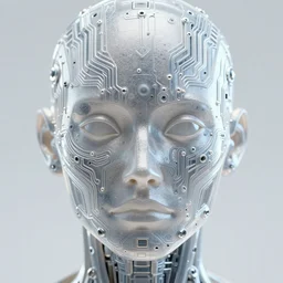 an intricate, detailed face of an android, translucent greebles, electronic circuits made of glittering laserbeams, bioluminescence skin with ferrofluids on it, unreal engine, trending on artstation, bladerunner 2049