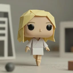 beautiful three point perspective film still of funko pop origami holly herndon meets merce cunningham, extreme closeup portrait in style of frontiers in miniature porcelain photography fashion architectural art studio edition, miniature origami figurine, pointe pose, tilt shift background, soft lighting, kodak portra 4 0 0, 8 k, macro, cinematic style by emmanuel lubezki