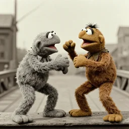 old photo of muppets fighting on a bridge in world war 2