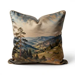 mid-century silk cushion, photorealistic, isolated on a pure white background, centered, entire object in frame, sharp focus, soft studio lighting