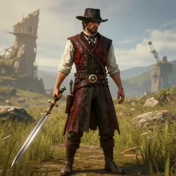 yasuo from league of legends in the style of red dead redemption 2