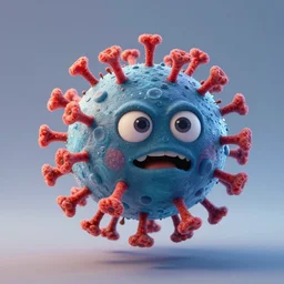 a studio photo of an airborne virus as a pixar character. cute and sinister. hyper realistic photo, full color, upscale, 8 k.