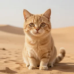 a beautiful highly detailed cute sand cat in a desert landscape, global illumination, ray tracing, by simon stalenhag, 4 k, hd wallpaper, adorable, intricate detail, cinematic lighting, tonemapping