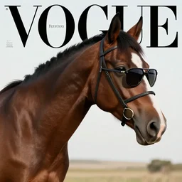 a stylish horse with sunglasses in a vogue magazine