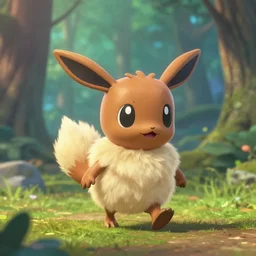 fluffy eevee as nendoroid walking in a forest in the croods movie style anime disney pixar 8 k hd dof kodak film volumetric lighting