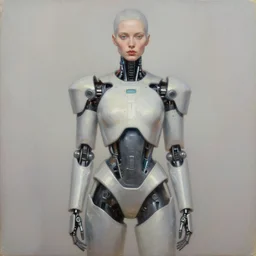 cyborg fashion model, hyperrealism oil painting, artstation, soft colors