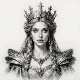 a sketch drawing, ultra detailed, portrait, mystical, royal, magic, queen, beautiful woman, surreal life, trending on artstation