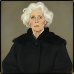 sigourney weaver, tired, serious, intelligent, powerful, white hair, fully clothed, wise, beautiful, by alfons mucha, soft lighting, trending on artstation, flat colour
