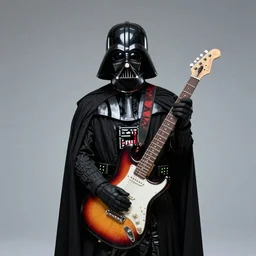 Darth Vader holding a electric guitar, 90s rock album