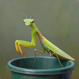 beautiful lifelike painting of praying mantis garbage pail kid, hyperreal detailed facial features and uv lighting, art by ed roth and basil wolverton