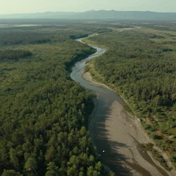 realistic full height cinematic stunning dry river delta aerial view of dense swampland by denis villeneuve and hiroshi yoshida and rothko, fluid simulation in houdini, distant mountain range, hyperrealism, moorland, matte painting, trending on artstation, 8 k very hight detail, rendered in octane
