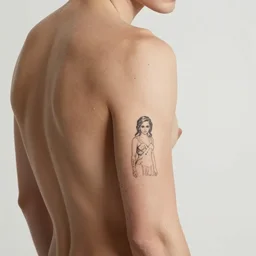 man with tattoo of emma watson on arm back