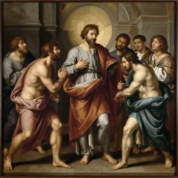 photograph of a scene similar to the vocation of St. Matthew inspired by Caravaggio
