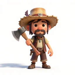 petite lumberjack with axe, stylized pixar-style 3d render, full body, standing, isolated on a pure white background, centered, whole figure in frame, sharp focus, studio lighting